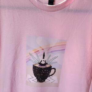 Pink Graphic Tee with Black Teapot Design